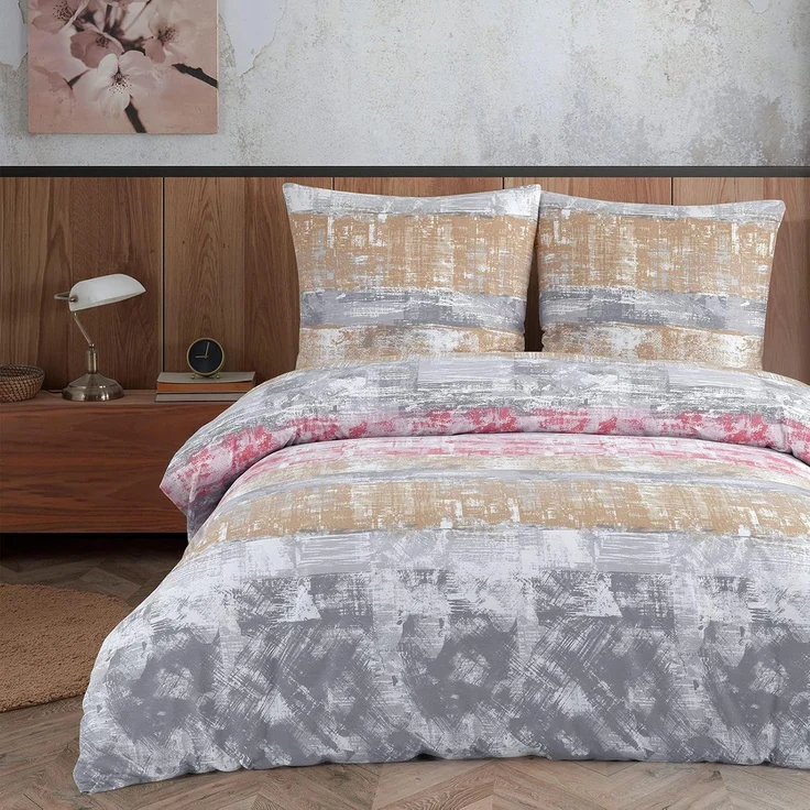 Buymax Bettwäsche Retro, Renforcé, 3 teilig, Bettbezug-Set 200x220 cm 100% Baumwolle mit Reißverschluss gestreift – Bild 1