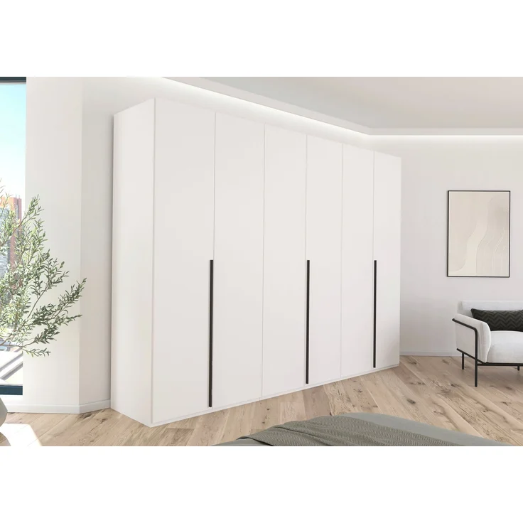 rauch Montclar Kleiderschrank 6-türig, mit 9 Einlegeböden, 3 Kleiderstangen, 1 Schubkasteneinsatz, 1 Inneneinteilung, 1 Innenspiegel, 1 Krawattenhalter, Farbe Weiß, BxHxT 301x223x60 cm – Bild 1