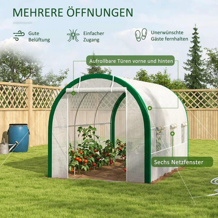 Outsunny Foliengewächshaus, Verzinkter Stahl, 140 GSM PE, Polyester, Weiß, 358L x 210B x 210H cm – Bild 4