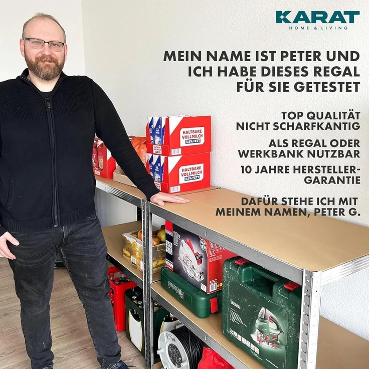KARAT Schwerlastregal, 2er Set - Steckregal, Kellerregal, Lagerregal - 5 verstellbare Böden (Verzinkt, 50 x 100 x 200 cm) – Bild 6