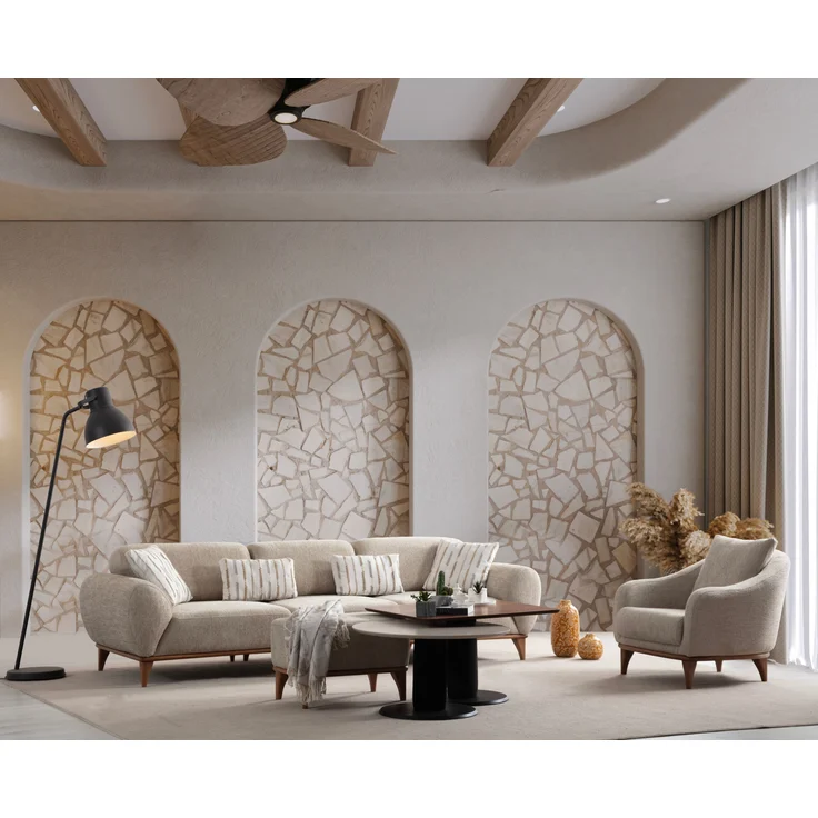 Sitzgruppe/Sofa Set - Wohnzimmergarnitur "Calathea" 3+2+1 + Hocker-Beige – Bild 2