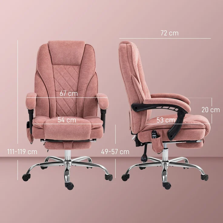 MELAYR, Pinkfarbener Bürostuhl mit Massage- und Heizfunktion, verstellbarer Höhe, 74 x 35 x 57 cm, Rosa – Bild 5