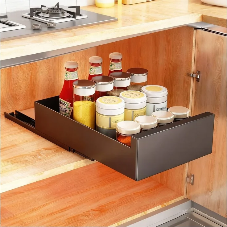 TUWENA Küchenorganizer-Set Ausziehbare Schublade Küche, Teleskopschublade Schrank Organizer, Ausziehbare Schublade (43x25/30/35x9 cm), Kein Bohren und Nageln – Bild 5