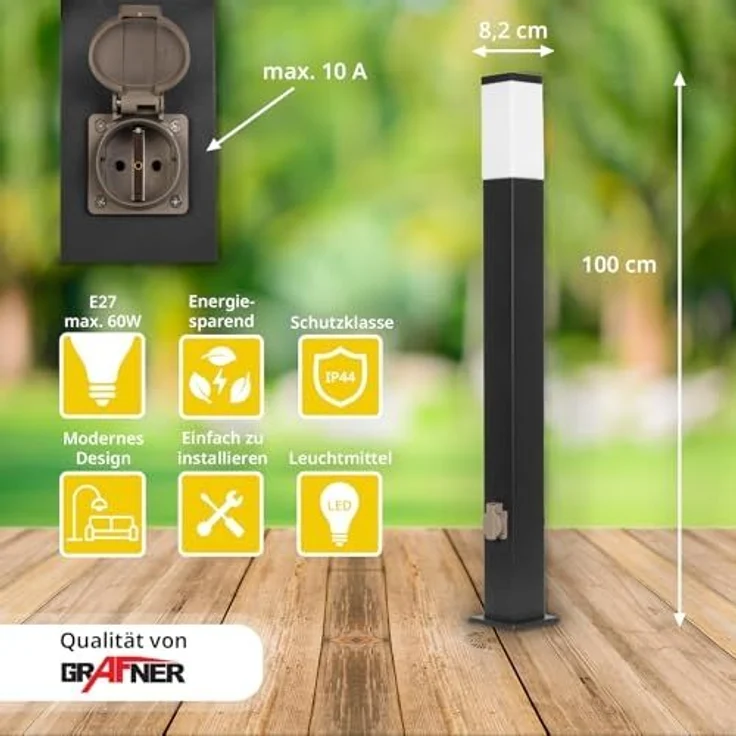 Grafner Außen-Stehlampe Wegleuchte Standleuchte 100cm WL10799 mit 2 Steckdosen, ohne Leuchtmittel, Steckdose – Bild 3