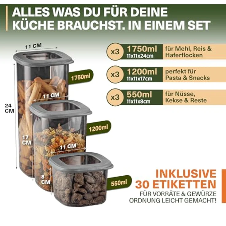 Viwares Vorratsdosen mit Deckel Luftdicht, 12er Vorratsbehälter Set BPA-Frei, Vorratsdose zur Müsli Mehl Aufbewahrung Küche, Praktische Organizer Küche, Frischhaltedosen für Lebensmittelaufbewahrung – Bild 3