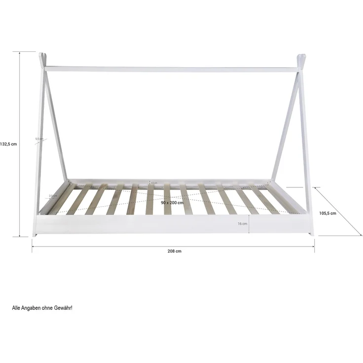 Kinderbett TIPI 90x200 Jugendbett weiß grau Holzbett Kinderzimmer Stoff – Bild 6