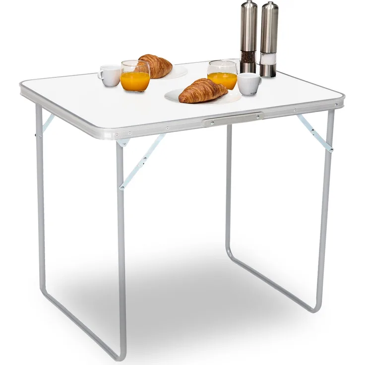Brixy Campingtisch - klappbar - Gartentisch - 80x60x70 cm - Außen/Innen - Tragegriff - Kompakt - Aluminium - Weiß