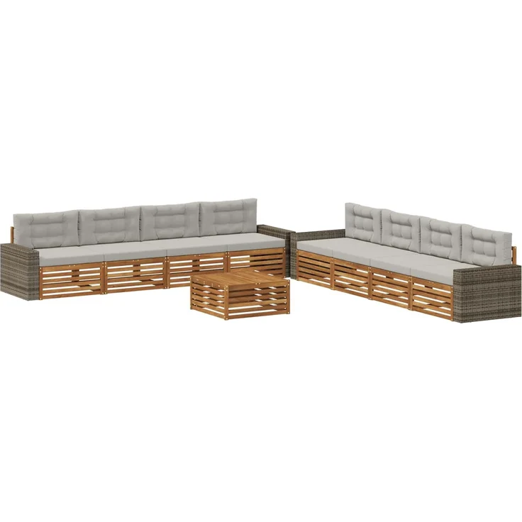 vidaXL Outdoor-Sofagarnitur 9 stk. 8-Sitzer Natur und Hellgrau 3383189 – Bild 2