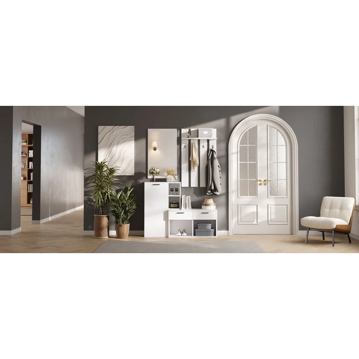 Garderobe im Flur,Garderobenständer für den Eingangsbereich, inklusive Schuhschrank, Spiegel und Kleiderhaken, Kompaktgarderobe mit 2 Schubladen,für Flur Eingangsbereich, Weiß,120x35x175.5cm--Weiß--120x35x175.5cm--YOUDENOVA – Bild 9