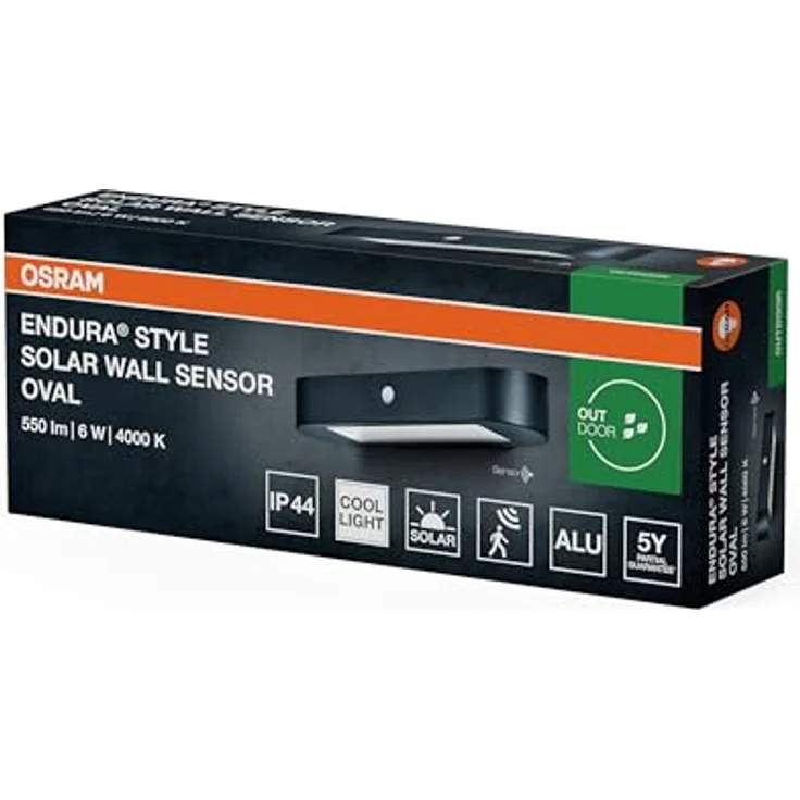 Osram ENDURA Style Oval Solar-Wandleuchte, kaltweißes Licht (4000K), integrierter Sensor, ohne Strom nutzbar, lange Batterielaufzeit: 30 Mal 60 Sekunden im PIR Modus, Schutzklasse IP44, schwarz – Bild 2