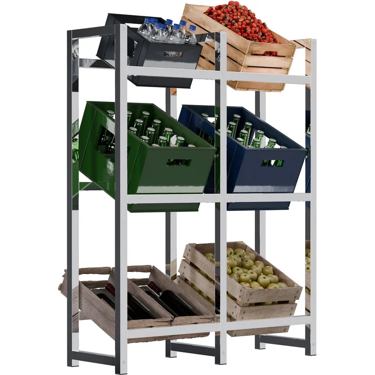 CLP Getränkekistenständer Stack aus Metall freistehend robust stabil,chrom 116x91x31 cm – Bild 1