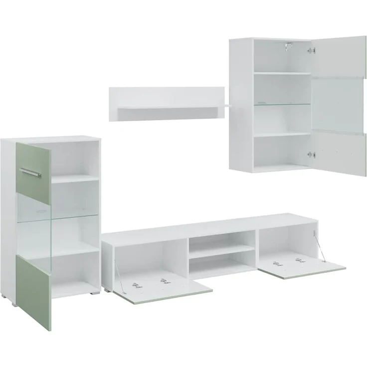 vidaXL 5-tlg. Wohnwand mit LED-Beleuchtung Olivgrün Holzwerkstoff 3324232 – Bild 5