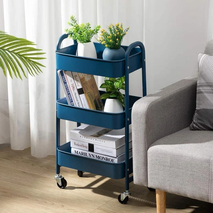 Rollwagen Metall 3-Etagen Küchenwagen Servierwagen Organizer mit Rädern – Bild 2