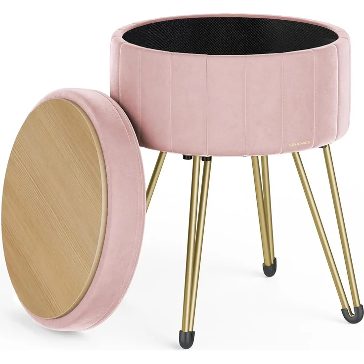 Songmics Sitzhocker Hocker (Schminktischhocker, Samt Schminkhocker), 4 Metallbeine, für Ankleidezimmer, Wohnzimmer, Schlafzimmer, rosa – Bild 1