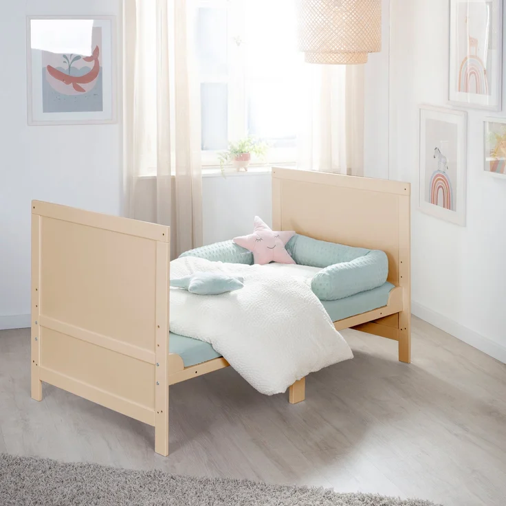 roba Babybett EASY SLEEP 70 x 140 cm inkl. Umbauecken - Mitwachsendes Gitterbett 3-fach höhenverstellbar - 3 Schlupfsprossen - Holz natur – Bild 11