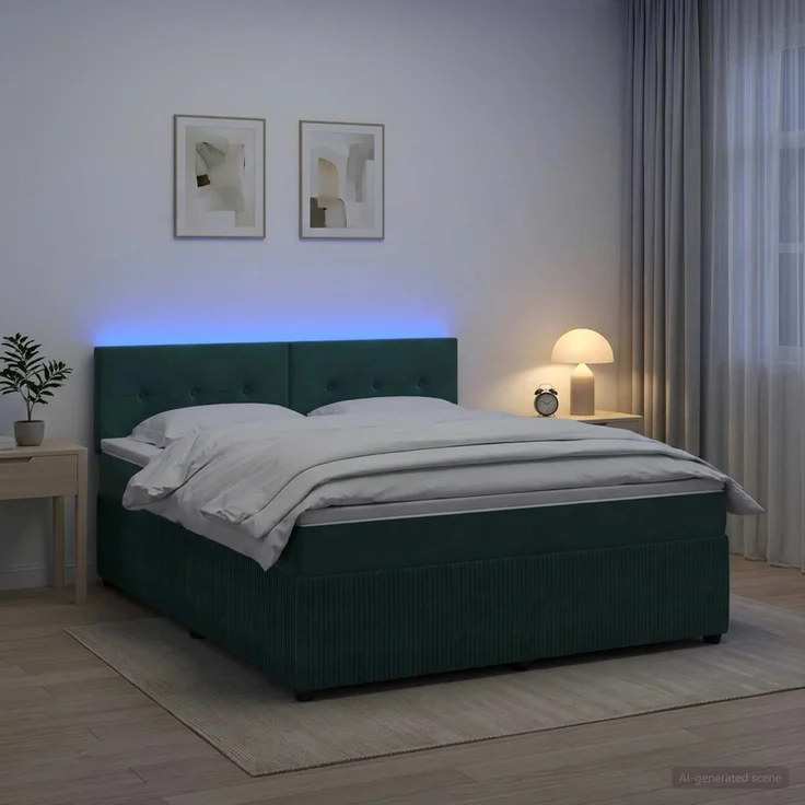vidaXL Boxspringbett mit Matratze Dunkelgrün 140 x 190 cm Samt 3453140 – Bild 1