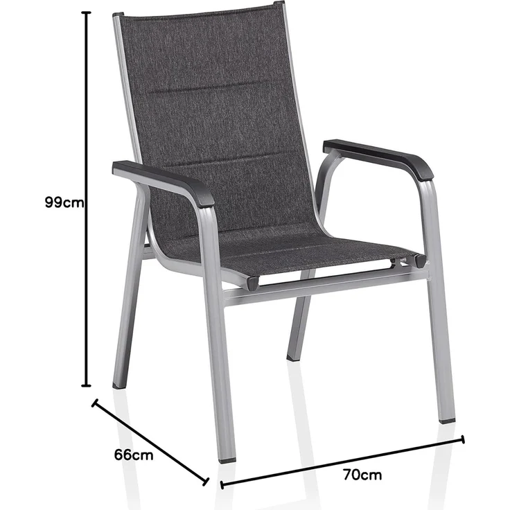 Kettler Stapelsessel Basic Plus padded silber/anthrazit Stapelstuhl 69,5x65,5x99 cm – Bild 2