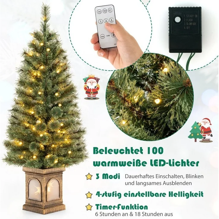 COSTWAY Künstlicher Weihnachtsbaum, 120cm im Topf, 116 Spitzen, 3 Lichtmodi – Bild 3