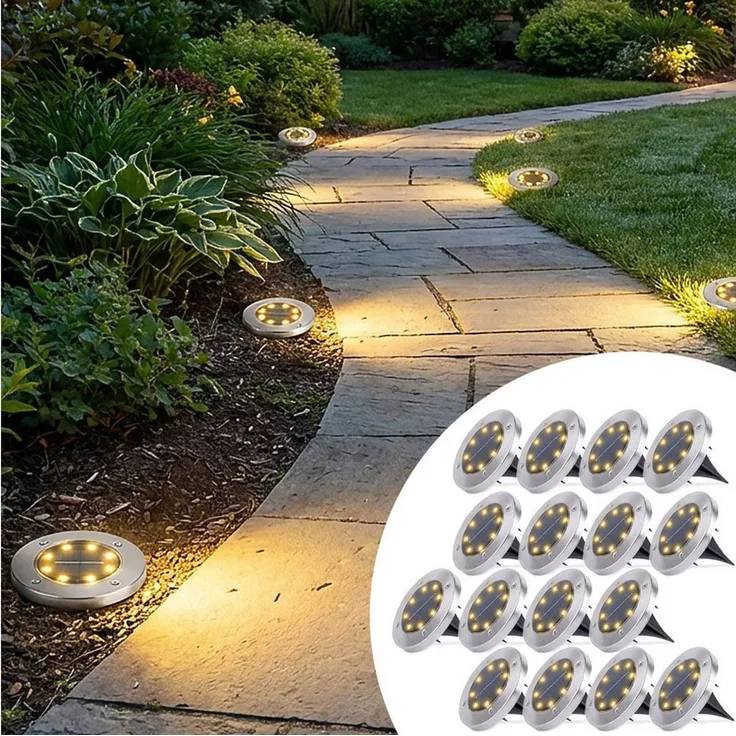 Casativo Gartenstrahler Solar-Bodenstrahler 200lm IP44 Erdspieß Garten-Außenleuchte Ø 11,5cm, LED fest integriert, 8-LEDs je Strahler, Wegleuchte, Dämmerungssensor & 6-8h Leuchtdauer