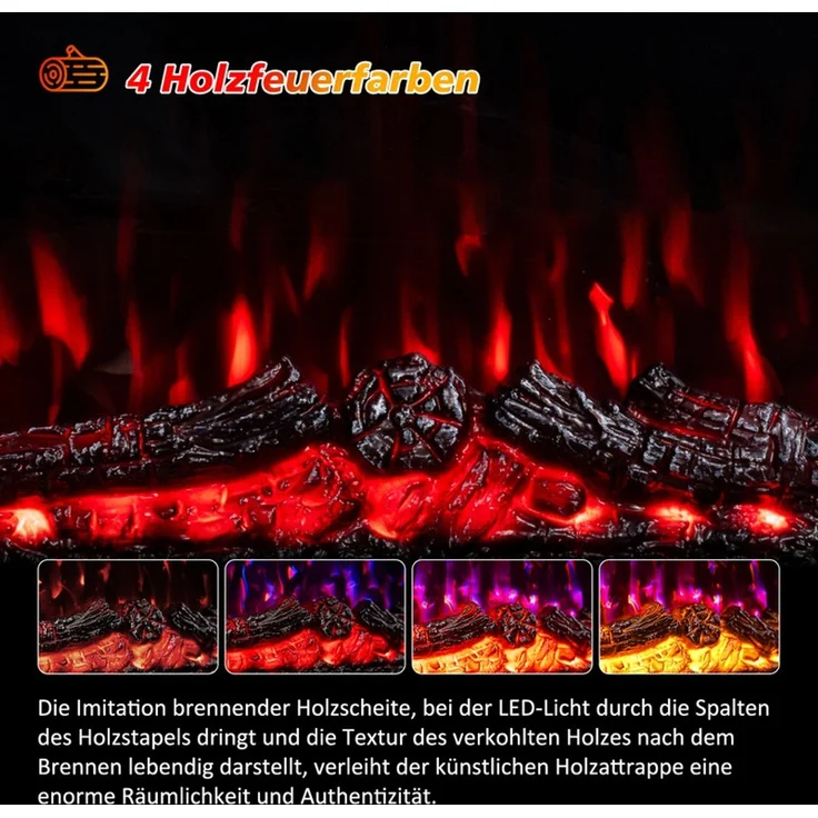 HOMAVO Elektrokamin mit Schrank, 23" 1000W/2000W Heizung, 3D-Flammeneffekt, Schrankgröße: 70 x 30 x 80cm, Fernbedienung, Timer – Bild 4