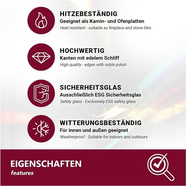 HOOZ Tischplatte Glasplatte ESG Klarglas 6 mm – Tischplatte Kaminschutz, viele Größen (Klarglas, 1 St, ESG-Sicherheitsglas), mit hochwertigem Facettenschliff – Bild 2