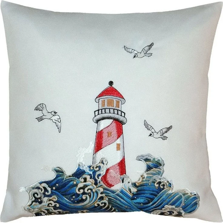 matches21 HOME & HOBBY Kissenbezüge Kissenbezug YVONNE 40 x 40 cm mit maritimer Stickerei – Küstenflair, (1 Stück), Kissenhülle für Sofakissen Dekokissen Zierkissen – Bild 3
