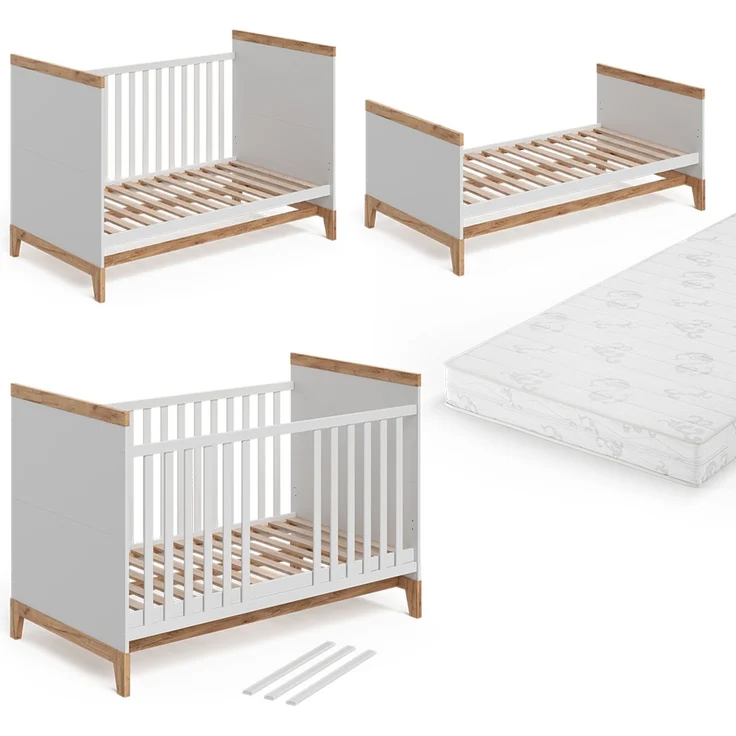 Babybett Malia Weiß/Artisan 70x140 cm mit Matratze Vitalispa – Bild 5