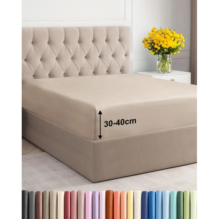 Spannbettlaken 120x200 - Mikrofaser Spannbetttuch 40cm (16") - Weizen | Spannbetttuch, Boxspringbett, Weich, Knitterfrei, Bügelfrei, Atmungsaktiv, Hypoallergen, Rundumgummi, Gebürstet, OEKO-TEX