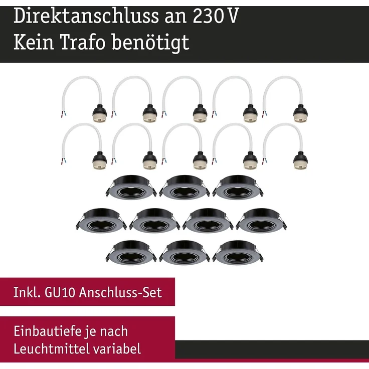 Paulmann 92117 Einbauleuchte rund 90mm 10er-Set Schwarz schwenkbar – Bild 4
