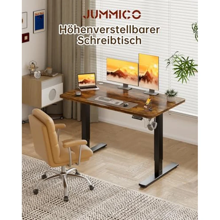 JUMMICO Höhenverstellbarer Elektrischer Schreibtisch 180x80 cm mit USB Ladeanschluss, Schreibtisch Höhenverstellbar, Ergonomischer Steh-Sitz Tisch Braun – Bild 4