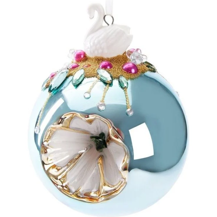 BRUBAKER Weihnachtsbaumkugel Premium Weihnachtskugel - Tiere mit Blumen - 10 cm Christbaumschmuck (1 St), Christbaumkugel aus Glas mit Perlen-Deko und Figur - Handdekoriert – Bild 4