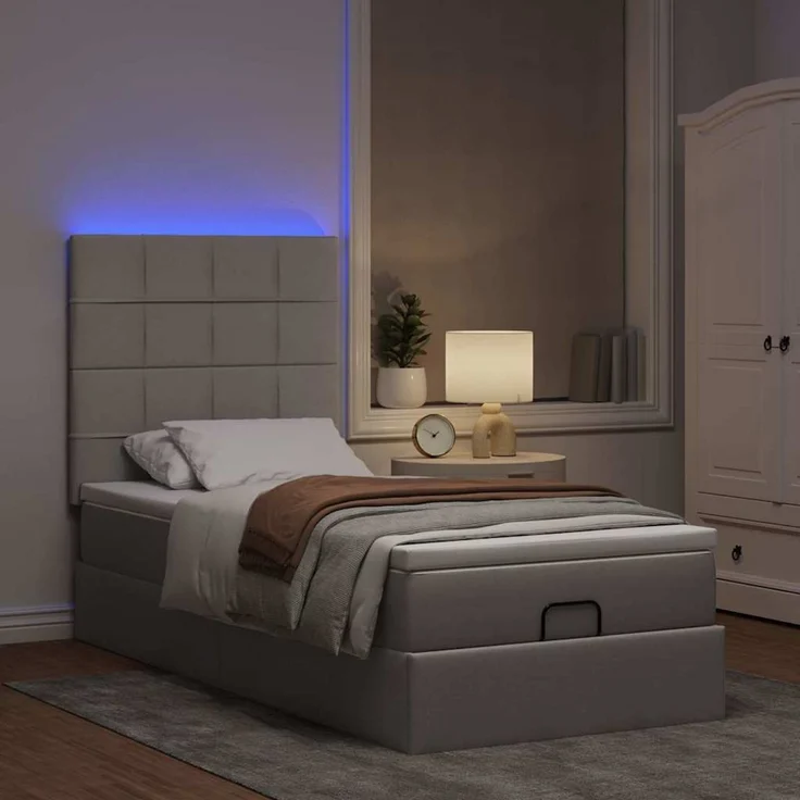 vidaXL Ottoman-Bett mit Matratze & LEDs Taupe 100x200 cm Stoff 3313986 – Bild 1