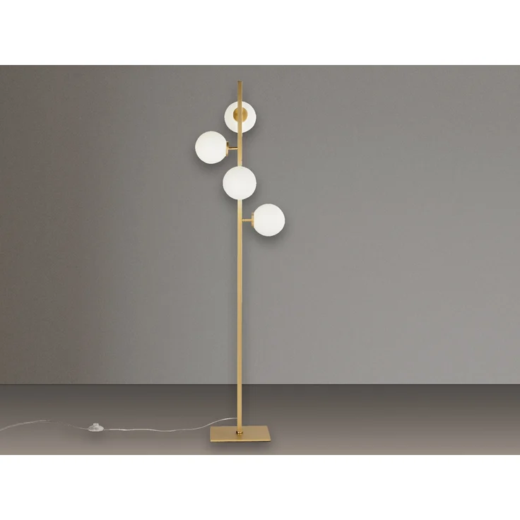 LED Stehlampe 4-flammig Gold mit Glaskugeln in Opalweiß, Höhe 150cm – Bild 3
