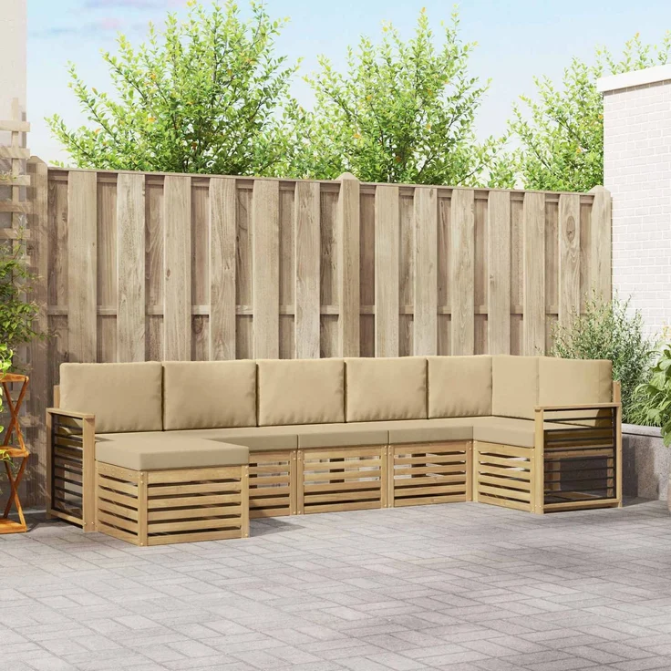 vidaXL Outdoor-Sofagarnitur 7 stk. 6-Sitzer Weiß und Beige 3392208 – Bild 1