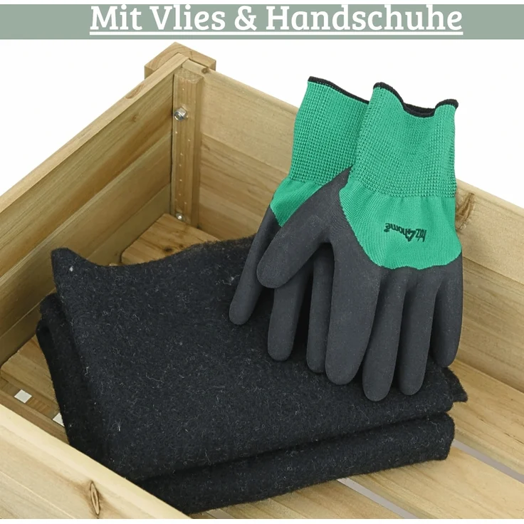 Hochbeet Balkon Holz KLEO - Inkl. Vlies & Handschuhe | Pflanzkasten hoch Blumenkasten aus Tannenholz Kräuterbeet Wetterfest, Natur – Bild 4