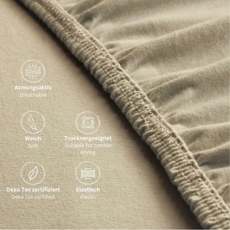 SCHÖNER WOHNEN-Kollektion Spannbettlaken BASIC Spannbettlaken, Mischgewebe, Gummizug: rundum, (2 Stück), 100 x 200 cm - 2er Set in Beige – Bild 2