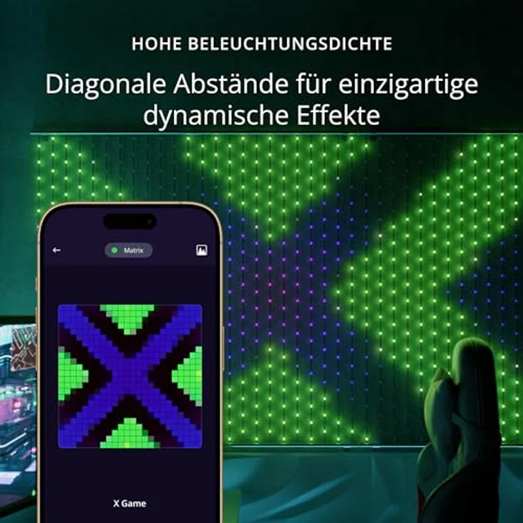 Twinkly Matrix 500 LED RGB, LED-Vorhang mit hoher Dichte, Smarte Mehfarbige RGB Gaming-Lichter, Kompatibel mit Razer Chroma, Omen, Alexa, Google Home, App-Steuerung, Transparentes Kabel, 0.5x2.4 m – Bild 2