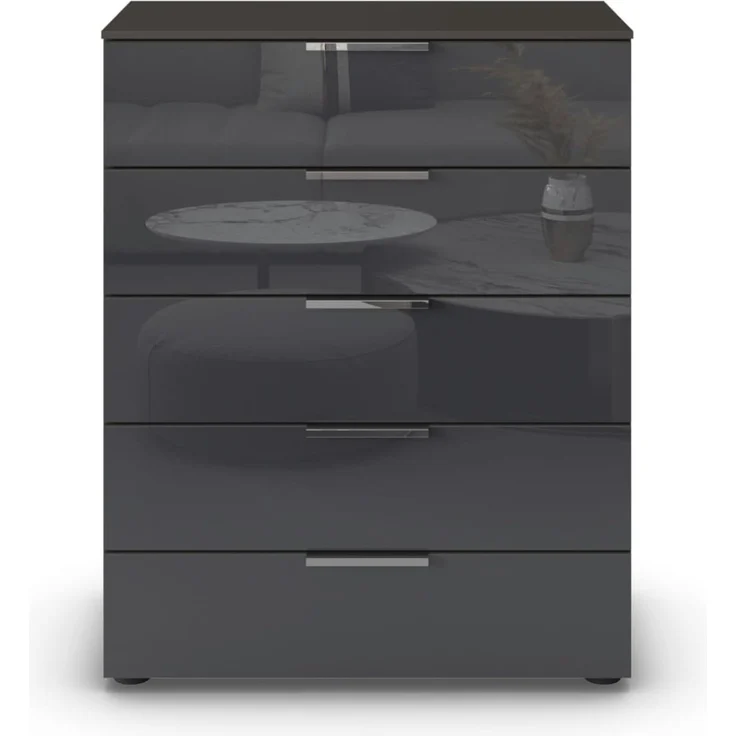 Rauch Möbel Flipp, Kommode für Schlafzimmer, Kinderzimmer, Wohnzimmer, Jugendzimmer, Flur, Garderobe, 5 Schubladen, mit Softclose Funktion, Farbe Glas Basalt, Schwarz, Breite 80 cm – Bild 5
