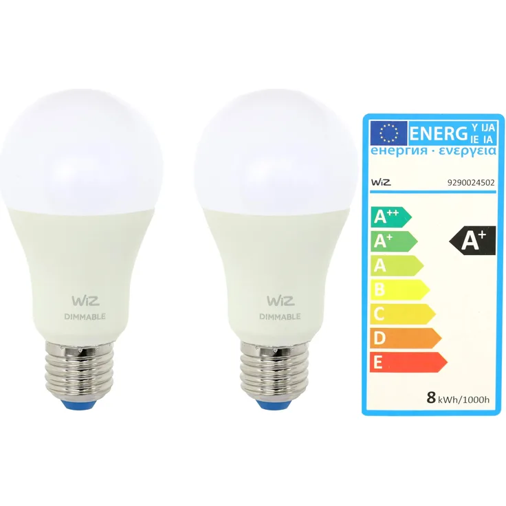 WiZ LED Energiespar Glühbirnen 2er Pack E27 WiFi steuerbar 60W warmweiß