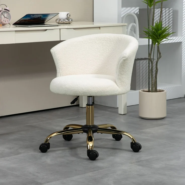 MELAYR, Schreibtischstuhl Höhenverstellbar mit Teddy-Fleece-Optik Weiß, 58 x 56 x 76 cm – Bild 4