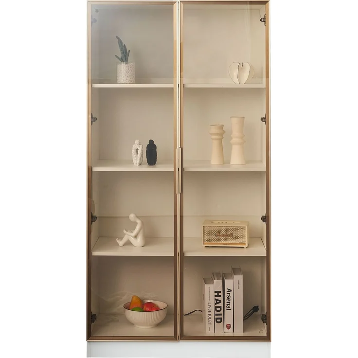 Glasvitrine mit LED-Beleuchtung, doppeltürige Vitrine mit beweglichen Einlegeböden, 80*40*160cm,Hochschrank für Wohnzimmer, Standvitrine,Badezimmerschrank--Weiß--80x40x160cm--YOUDENOVA – Bild 8
