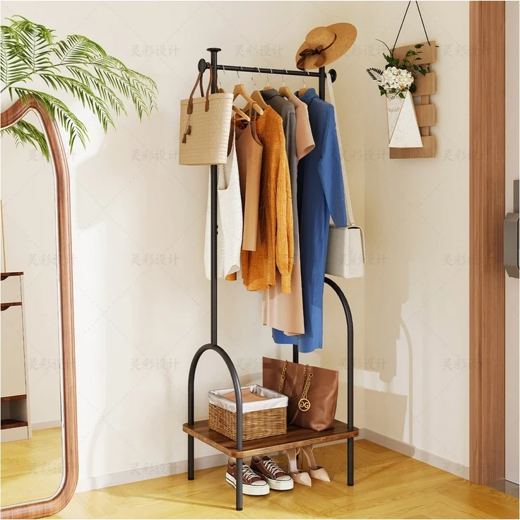 YOLEO Garderobenständer Garderobe Metall Kleiderständer mit Regal und Haken Vintagebraun – Bild 2
