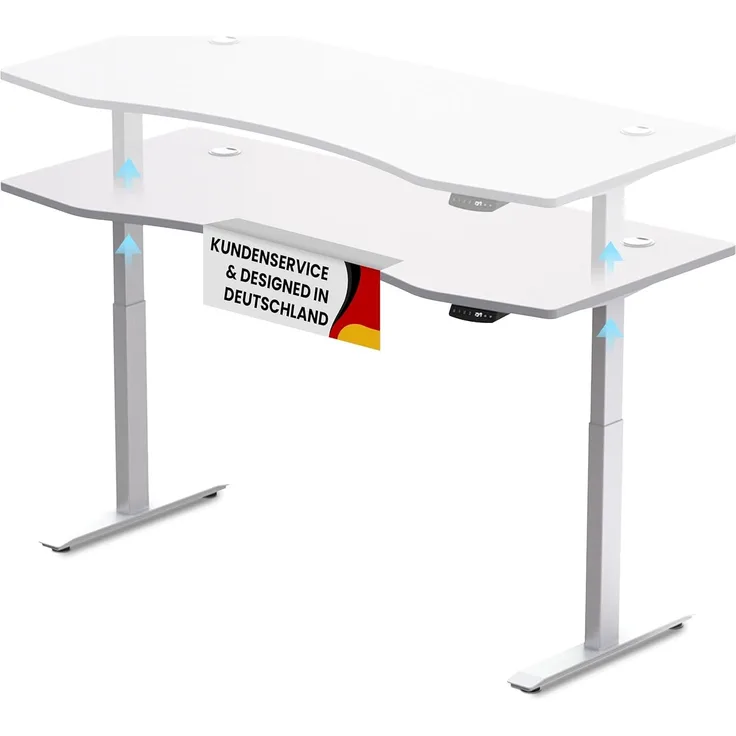 Schreibtisch Höhenverstellbar Elektrisch Mit Memory Funktion Ergonomischer Stehtisch Mit Teleskop Tischgestell 180x80 cm Oder 150x78 cm (Weiß-Weiß, 180x80 cm)
