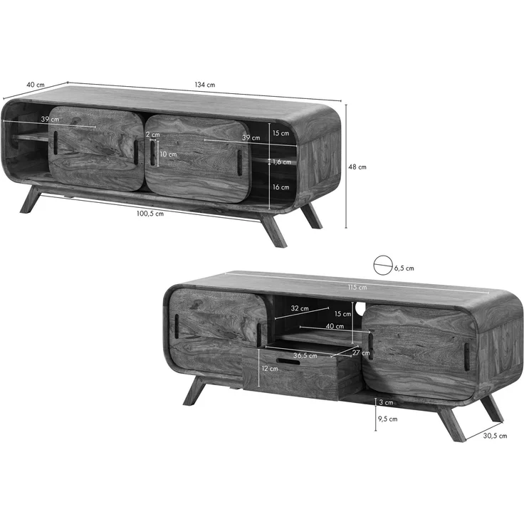 TV-Board Sheesham 134 x 40 x 48 dunkelbraun lackiert MAILAND #225 – Bild 8