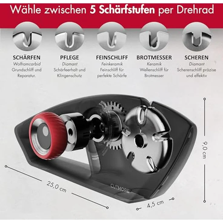 CUTMORE 5-in-1 Messerschärfer, Diamant Messerschleifer für Messer, Brotmesser & Scheren, rutschfest und einfach zu bedienen, Testsieger aus der Hobbykoch-Community – Bild 3