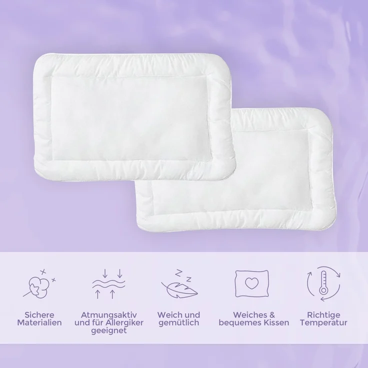 KiGATEX Babykissen Flachkissen 2er Set, sanft und weich, für süße Träume, 60 x 40 cm, Allergiker geeignet, pflegeleicht – Bild 4
