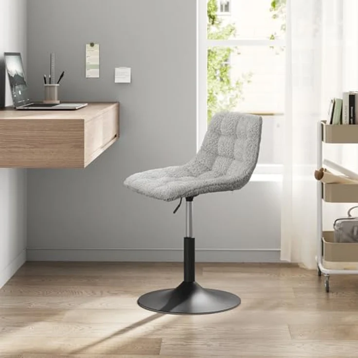 WOLTU Schminktisch Stuhl Hocker für Schminktisch, Schlafzimmer & Esszimmer - Höhenverstellbar, 360° Drehbar mit Rückenlehne, aus Bequemer Chenille, Grau – Bild 9