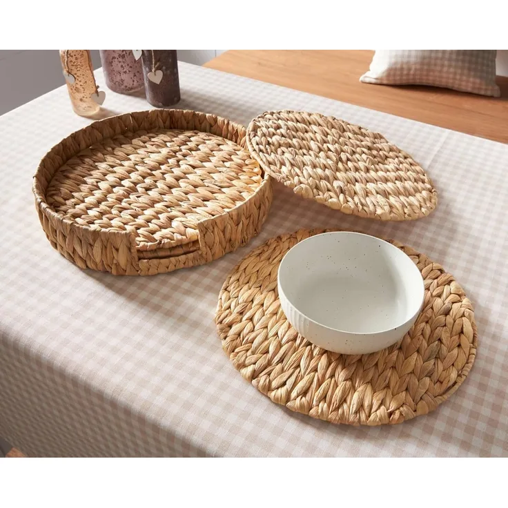 5 tlg. Platzteller Set "Nature" aus Wasserhyazinthe, Ø 32 cm, 4 Untersetzer + Aufbewahrung, Tischset, Platzset
