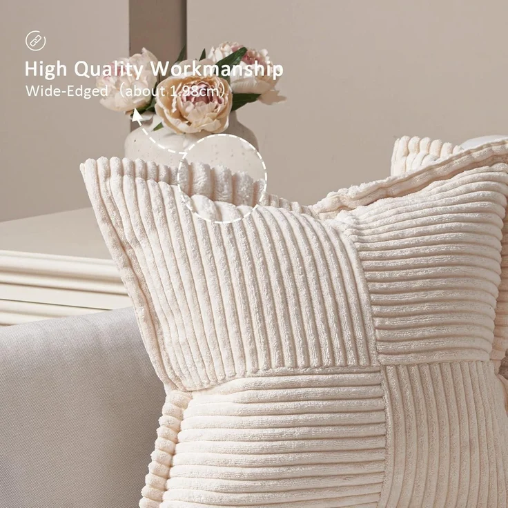 2er Set Kissenbezug 40x40 beige Kordsamt Deko Sofakissen Reißverschluss – Bild 2