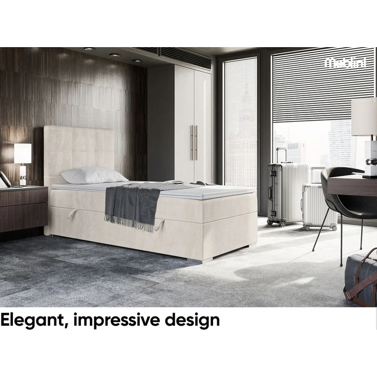MEBLINI Boxspringbett KAI 100x200cm Links - H3/Beige Samt - mit Bettkasten - Gepolstert Einzelbett mit Topper & Taschenfederkern-Matratze – Bild 2